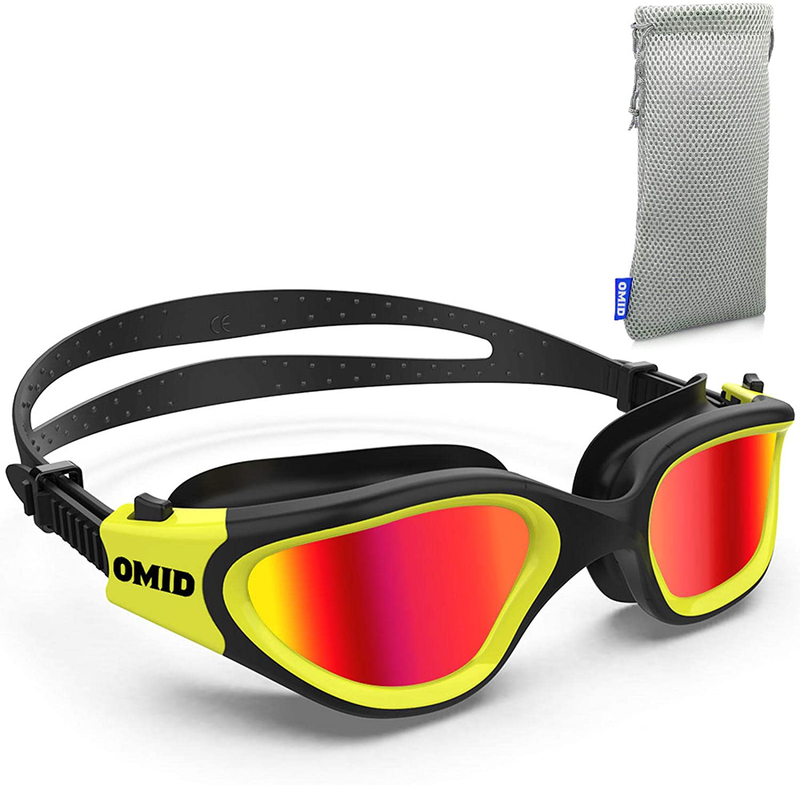 OMID Swim Goggles, Comfortable Polarized Anti-Fog Swimming Goggles for Adult Sporting Goods > Outdoor Recreation > Boating & Water Sports > Swimming > Swim Goggles & Masks OMID I-polarized Mirrored Red - Yellow Frame  