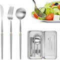 KAHACIYO Portable Reusable Cutlery Set, Camping Utensils, Stainless Steel Travel Flatware with Case, Knife Fork Spoon Set for Camping, Picnic and Office (Pocket Sized, Black) Home & Garden > Kitchen & Dining > Tableware > Flatware > Flatware Sets KAHACIYO Silver  