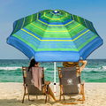 Ogrmar 7FT Beach Umbrella with Sand Anchor & Carry Bag, Portable Outdoor Windproof Sun Umbrella UV 50+ Protection Umbrella with Push Button Tilt & Air Vent (Green Stripe)