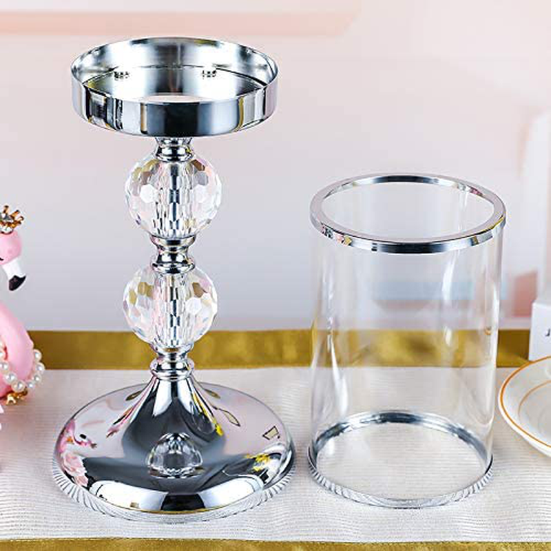 Pillar Candle Holder with Lid,Candle Holder for Pillar Candle, Candlestick Holder with Crystal Balls for Coffee Dining Table, Wedding, Christmas, Halloween, Home Decor CH065M