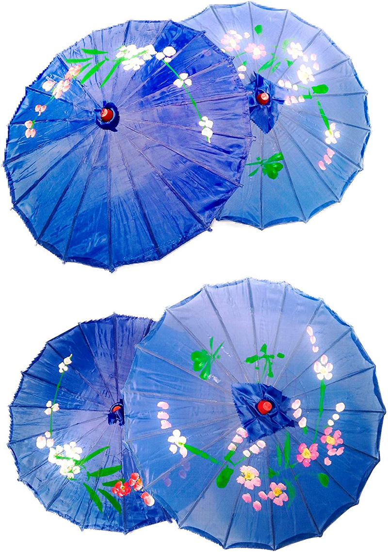 TJ Global PACK OF 4 Japanese Chinese Kids Size 22" Umbrella Parasol For Wedding Parties, Photography, Costumes, Cosplay, Decoration And Other Events - 4 Umbrellas (Blue) Home & Garden > Lawn & Garden > Outdoor Living > Outdoor Umbrella & Sunshade Accessories TJ Global   