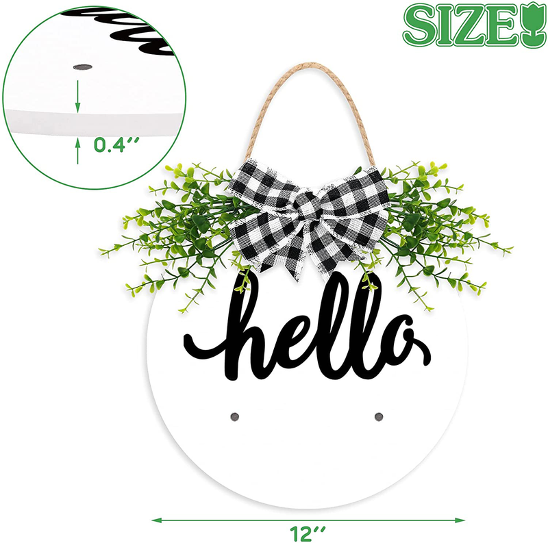 Interchangeable Seasonal Wooden Hello Door Sign Greenery Wreaths for Front Door Decor Rustic Home Welcome Farmhouse 12 Inches Porch Decoration Winter Spring Birthday Housewarming Gifts(White) Home & Garden > Decor > Seasonal & Holiday Decorations Distaratie   