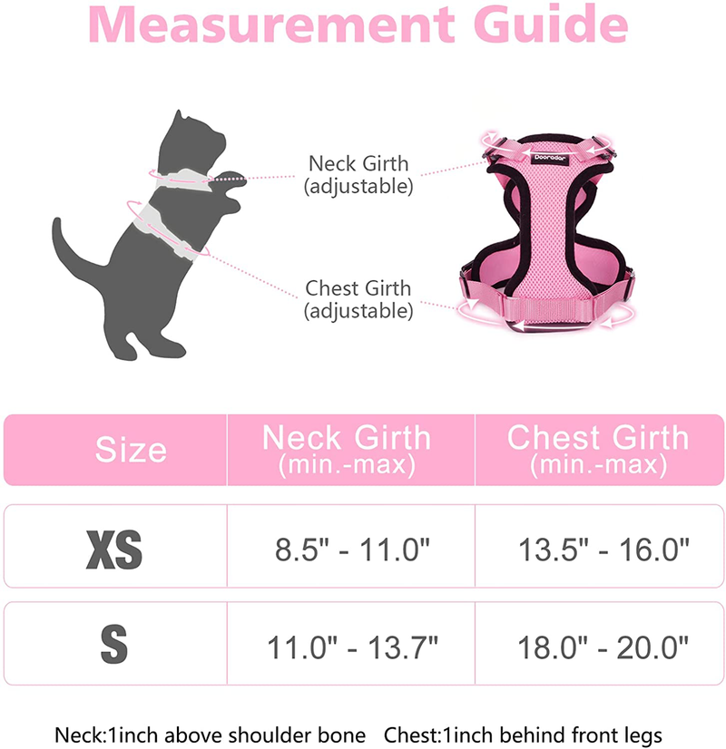 Dooradar Cat Leash and Harness Set, Escape Proof Safe Breathable Cat Vest Harness for Walking , Easy Control Soft Adjustable Reflective Strips Mesh Jacket for Cats, Pink, XS (Chest: 13.5” -16.0”) Animals & Pet Supplies > Pet Supplies > Cat Supplies > Cat Apparel Dooradar   