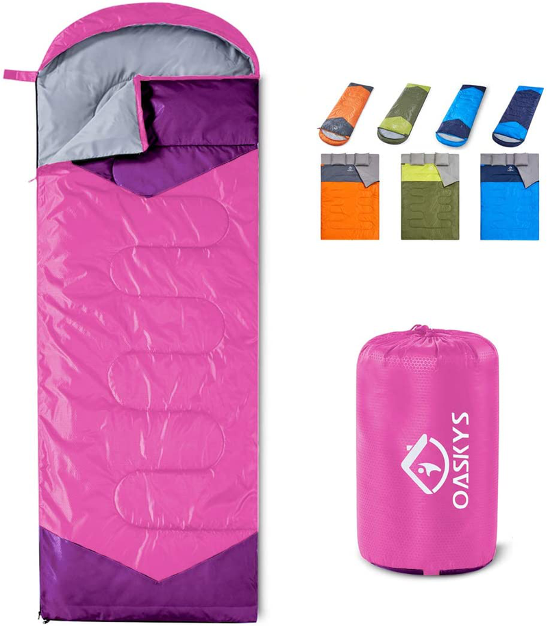 oaskys Camping Sleeping Bag - 3 Season Warm & Cool Weather - Summer, Spring, Fall, Lightweight, Waterproof for Adults & Kids - Camping Gear Equipment, Traveling, and Outdoors  oaskys Pink 29.5in x 86.6" 