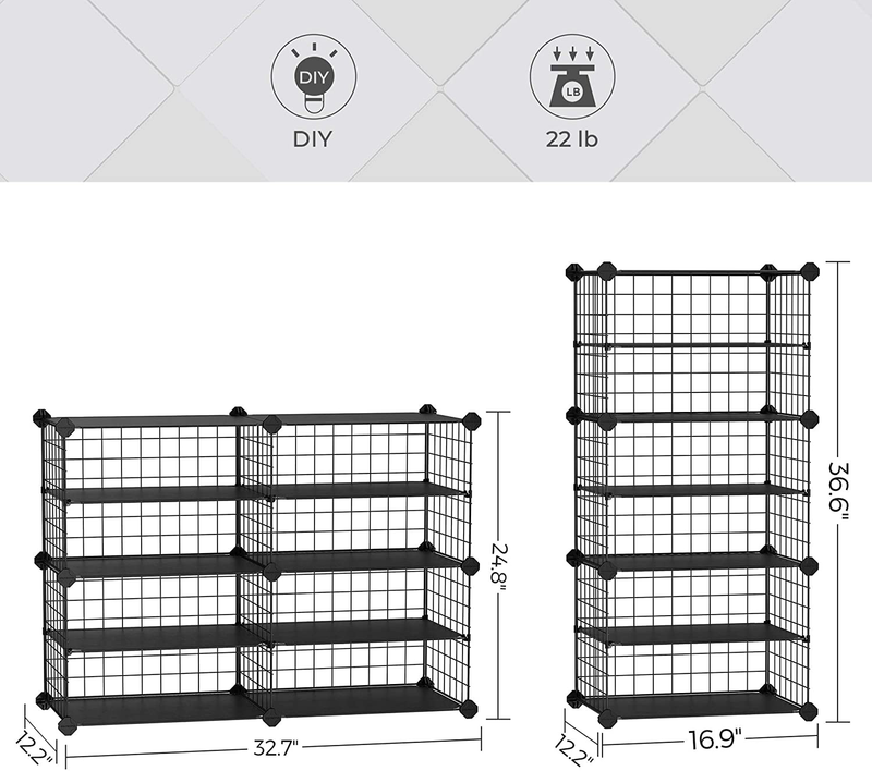 SONGMICS 4-Tier Shoe Rack Organizer, Closet Shoe Storage with Plastic Shelves and Metal Wire Sides, for Hallway, Living Room, Stackable, 32.7 X 12.2 X 24.8 Inches, Black ULPM401B01 Furniture > Cabinets & Storage > Armoires & Wardrobes SONGMICS   