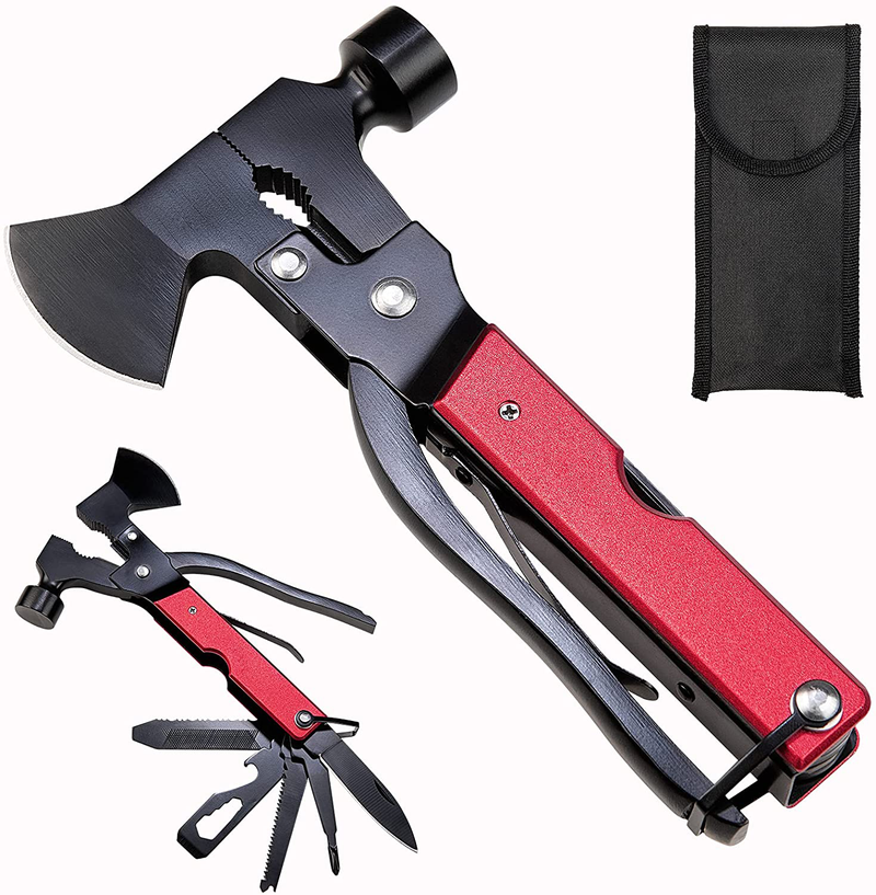 Multitool with Hammer & Axe, Stainless Steel Portable Tool with Axe, Hammer, Knife, Screwdrivers Pliers, Useful for Camping or Outdoor, Survival in Emergency, Gifts for Men and Women