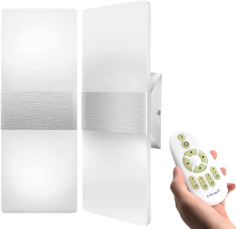 Stepless Dimming LED Wall Sconce with Remote Control JACKYLED 12W Set of 2 LED Wall Lamp Acrylic Material Hardwired Wall Mounted Wall Lights for Hallway Bedroom Porch Stairway Living Room Home & Garden > Lighting > Lighting Fixtures > Wall Light Fixtures KOL DEALS   