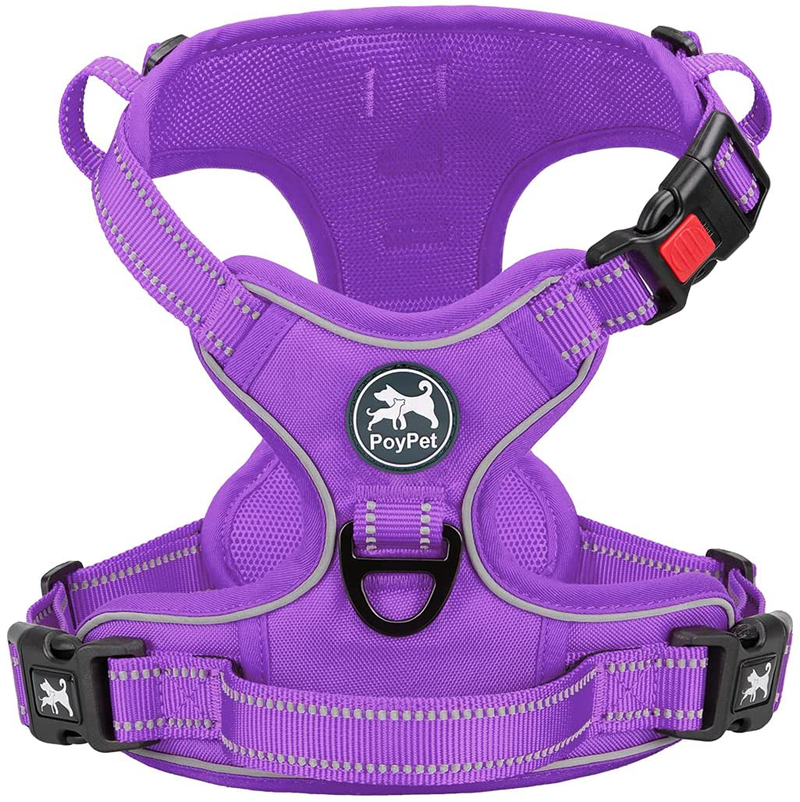 PoyPet No Pull Dog Harness, No Choke Front Lead Dog Reflective Harness, Adjustable Soft Padded Pet Vest with Easy Control Handle for Small to Large Dogs Animals & Pet Supplies > Pet Supplies > Dog Supplies PoyPet Purple(Matching Trim) Medium 