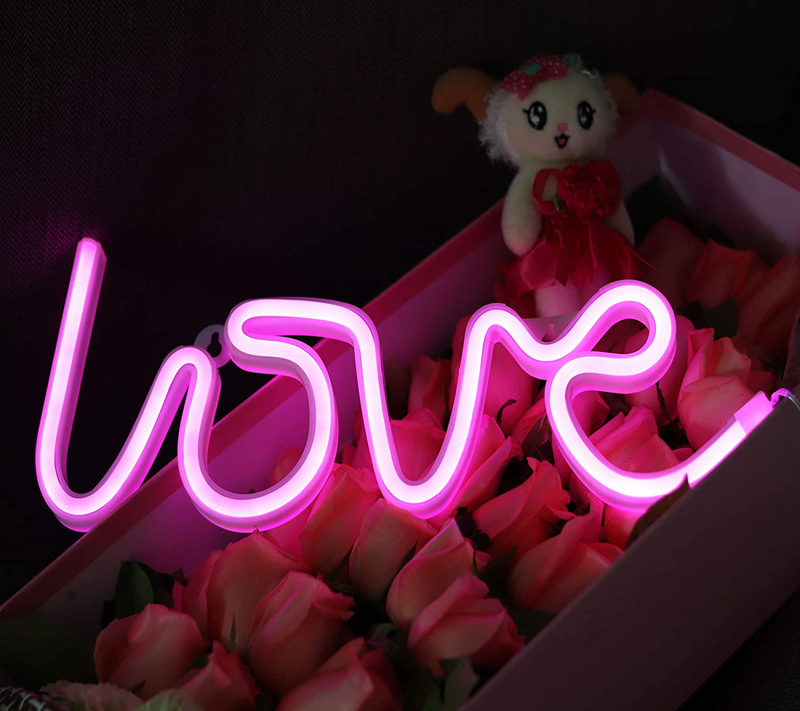Love Letter Pink LED Neon Sign Wedding Party Decoration USB & Battery Powered Aesthetic Night Lights Wall Art Neon Lamps for Girls' Bedroom,Dorm,Bar,Valentine'S Day, Birthday Gifts(Aif) Home & Garden > Decor > Seasonal & Holiday Decorations ANINO   