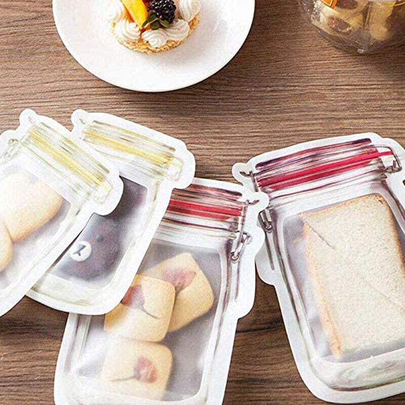 Mason Jar Bottles Bags, Reusable Food Saver Storage Bags Snacks Zipper Sealed Bags Fresh Bags (10PCS)
