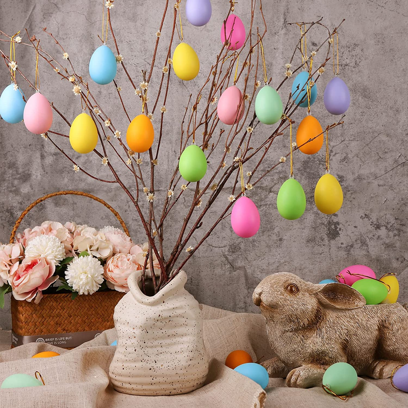 Ivenf Easter Tree Decorations, 24 Pcs Easter Egg Ornaments, Easter Tree Ornaments Plastic Eggs Decor for Tree, Kids School Home Office Party Supplies Gifts, Spring Decorations for Home