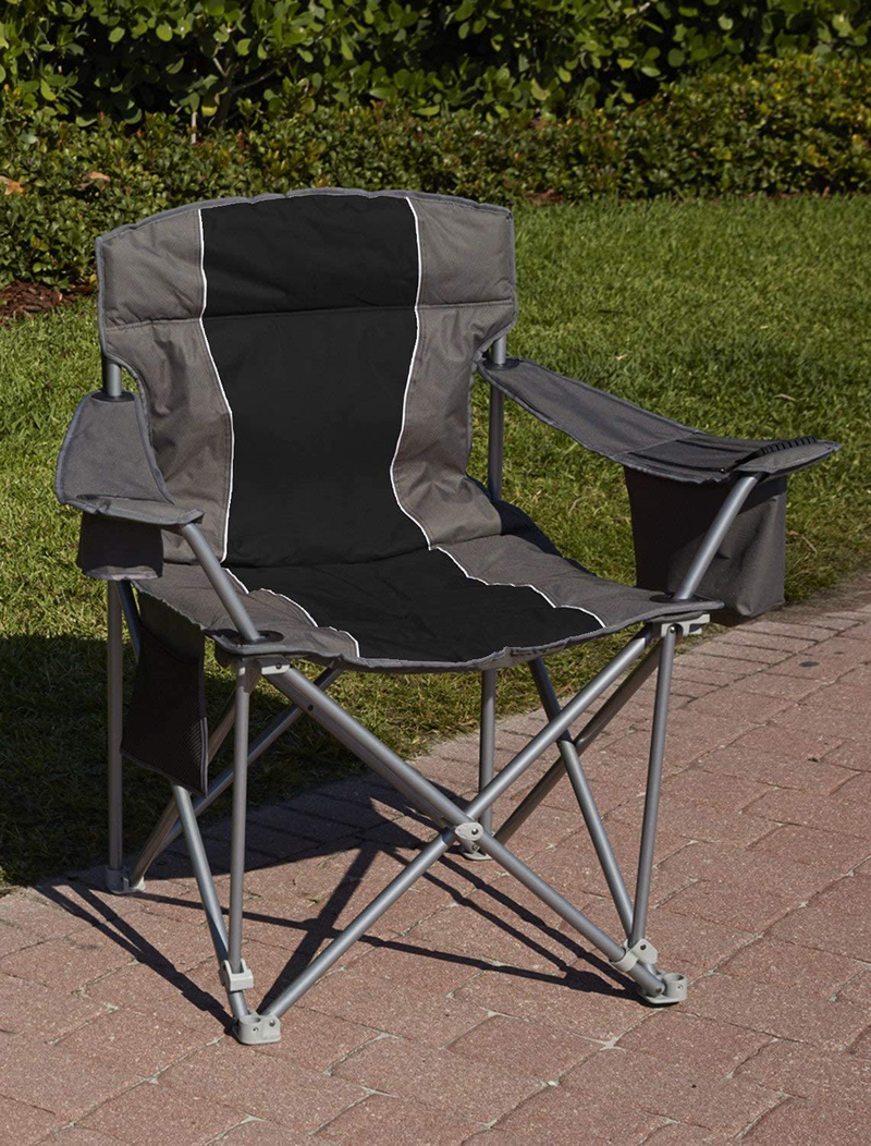 Livingxl 1000-Lb. Capacity Heavy-Duty Portable Oversized Chair, Collapsible Padded Arm Chair with Cup Holders and Lower Mesh Side Pocket, Charcoal Sporting Goods > Outdoor Recreation > Camping & Hiking > Camp Furniture LivingXL Black  