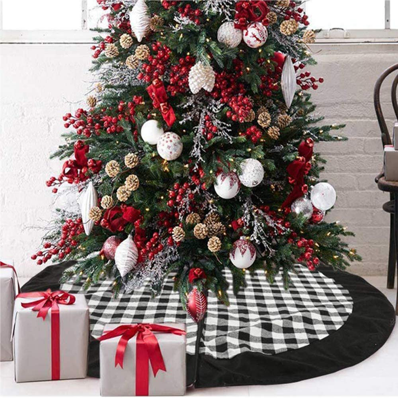 Medoore Black and White Buffalo Plaid Check Christmas Tree Skirt 48 inches, Country Xmas Tree Decorations Tree Skirts Double Layers Holiday Ornaments Home & Garden > Decor > Seasonal & Holiday Decorations > Christmas Tree Skirts Medoore Black and White  