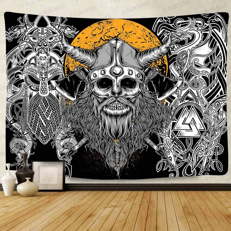 F-FUN SOUL Viking Tapestry, Large 80x60inches Soft Flannel Viking Decor, Mysterious Viking Bear Meditation Psychedelic Runes Wall Hanging Tapestries for Living Room Bedroom Decor GTLSFS9 Home & Garden > Decor > Artwork > Decorative Tapestries F-FUN SOUL