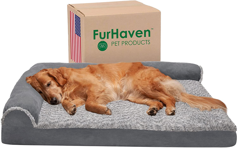 Furhaven Orthopedic and Memory Foam Pet Beds for Small, Medium, and Large Dogs and Cats - Two-Tone Plush L Chaise, Plush Velvet L Chaise, Southwestern Decor Sofa Dog Bed, and More Animals & Pet Supplies > Pet Supplies > Dog Supplies > Dog Beds Furhaven Two-Tone Stone Gray Egg Crate Orthopedic Foam Jumbo (Pack of 1)