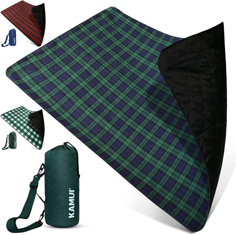 KAMUI Outdoor Waterproof Blanket - Machine Washable Picnic Blanket, Waterproof and Windproof Backing, Portable Shoulder/Hand Strap Great for Festival, Park, Beach, Ground Blanket 79X55inch 201X140cm Home & Garden > Lawn & Garden > Outdoor Living > Outdoor Blankets > Picnic Blankets KAMUI Blue and Green Large 