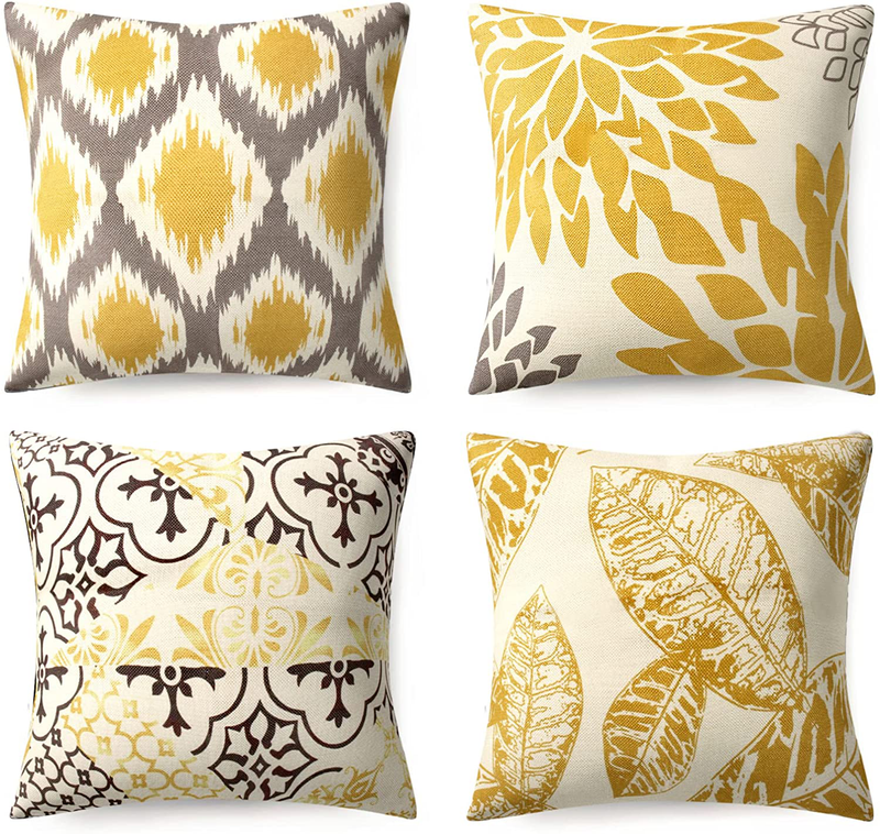 Reequo Pillow Covers 18X18,Set of 4 Gold Farmhouse Cushion Pillows,Outdoor Decorative Throw Pillow Cases Sofa Couch Home Decor（Gold） Home & Garden > Decor > Chair & Sofa Cushions ReeQuo Gold 18''*18'' 