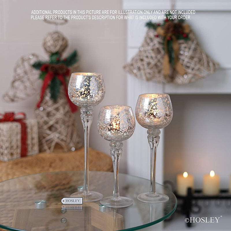 Hosley Set of 3 Crackle Glass Tealight Holders - Your Choice of Colors - 12 Inch, 10 Inch, 9 Inch (4-Metallic) Home & Garden > Decor > Home Fragrance Accessories > Candle Holders Hosley   