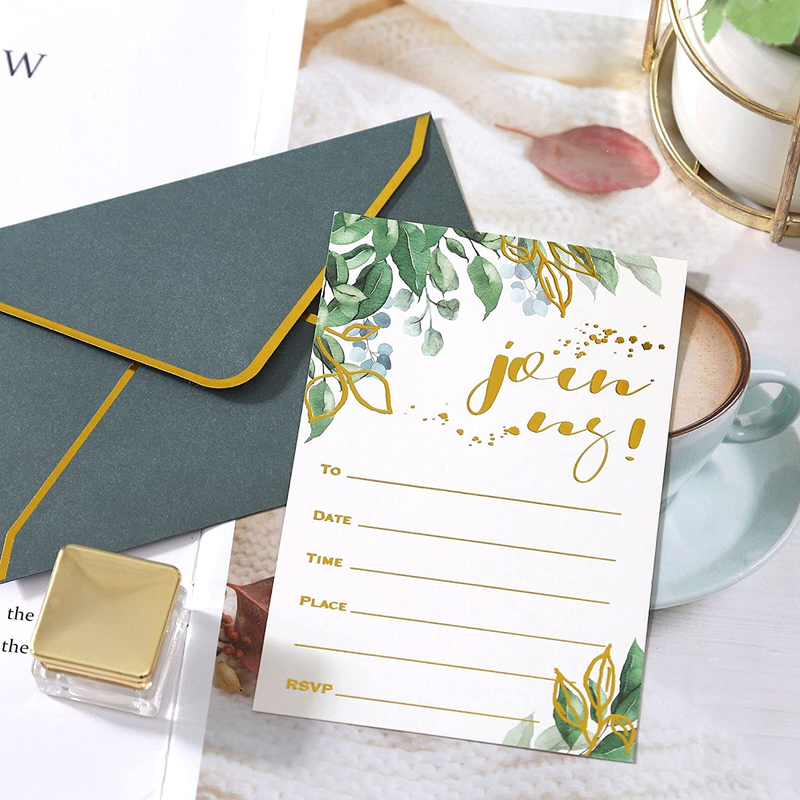 Greenery and Gold Invitations with Envelopes - 36 PK Flat Card No Fold - 4x6 Wedding Invitations with Envelopes Birthday Invitations Baby Shower invitations Bridal Shower Invitations with Envelopes