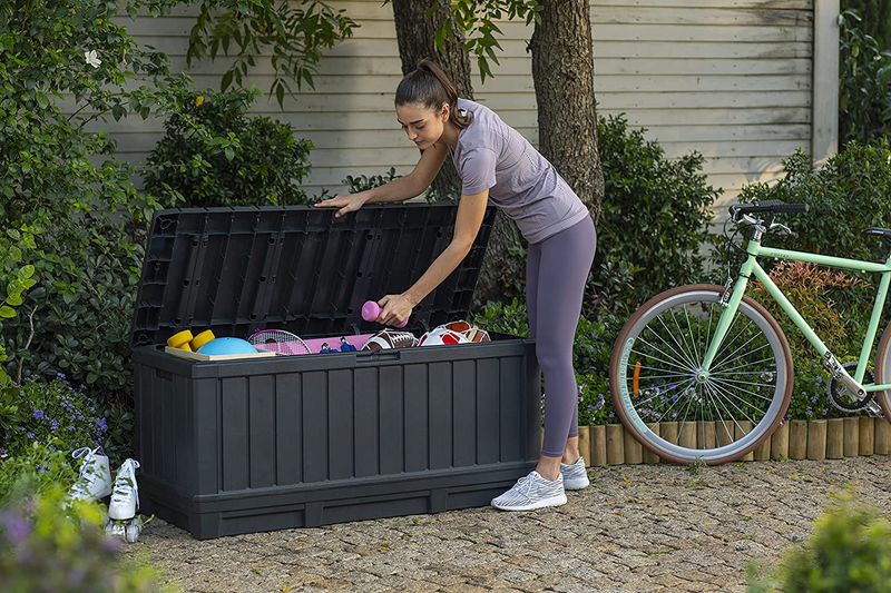 Keter Kentwood 90 Gallon Resin Deck Box-Organization and Storage for Patio Furniture Outdoor Cushions, Throw Pillows, Garden Tools and Pool Toys, Graphite Home & Garden > Lawn & Garden > Gardening > Gardening Tools > Gardening Sickles & Machetes Keter   