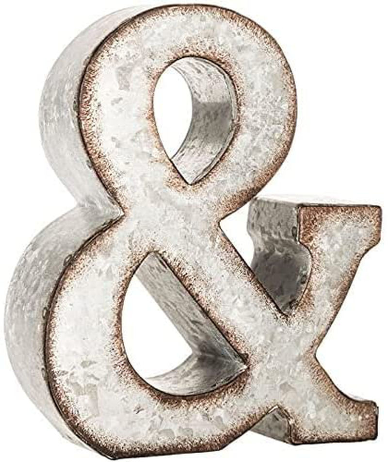 CraftyCrocodile 7" Galvanized Metal 3D Wall Letter Block & Ampersand - Metal Monogram Decor - Hanging or Freestanding Initials - Industrial, Distressed, Rustic Style Sign for Home, Living Room Home & Garden > Decor > Artwork > Sculptures & Statues CraftyCrocodile Default Title  