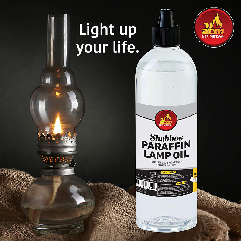 Paraffin Lamp Oil - Clear Smokeless, Odorless, Clean Burning Fuel for Indoor and Outdoor Use with E-Z Fill Cap and Pouring Spout - 32oz - by Ner Mitzvah