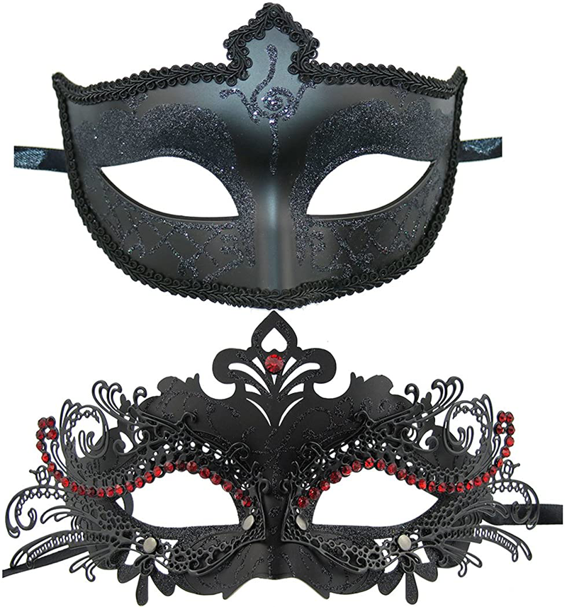 Couple Masquerade Metal Masks Venetian Halloween Costume Mask Mardi Gras Mask Apparel & Accessories > Costumes & Accessories > Masks Coddsmz Black+black-red-2  