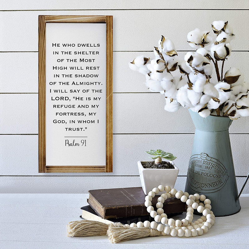 Psalm 91 Wall Art Sign-Scripture Wall Art, Rustic Farmhouse Decor for the Home, Religious Wall Decor -Modern Farmhouse Decor, Christian Wall Decor, Spiritual Wall Art with Solid Wood Frame 8 x 17 Inch Home & Garden > Decor > Artwork > Sculptures & Statues MAINEVENT   