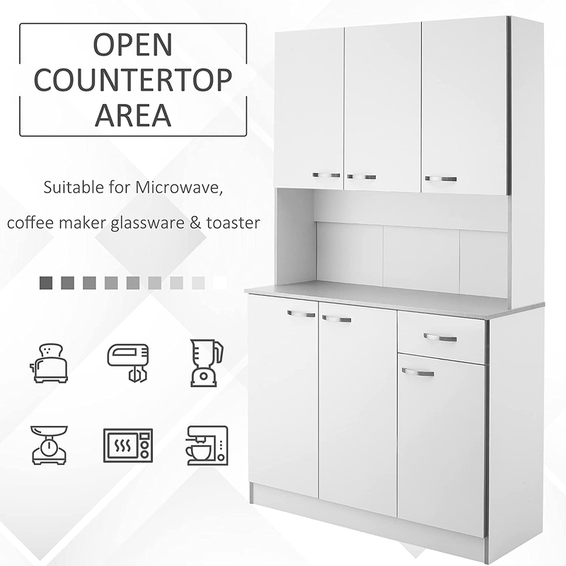 HOMCOM 71" Freestanding Kitchen Buffet Hutch Cupboard with 6 Doors, 3 Adjustable Shelves, and 1 Drawer, White