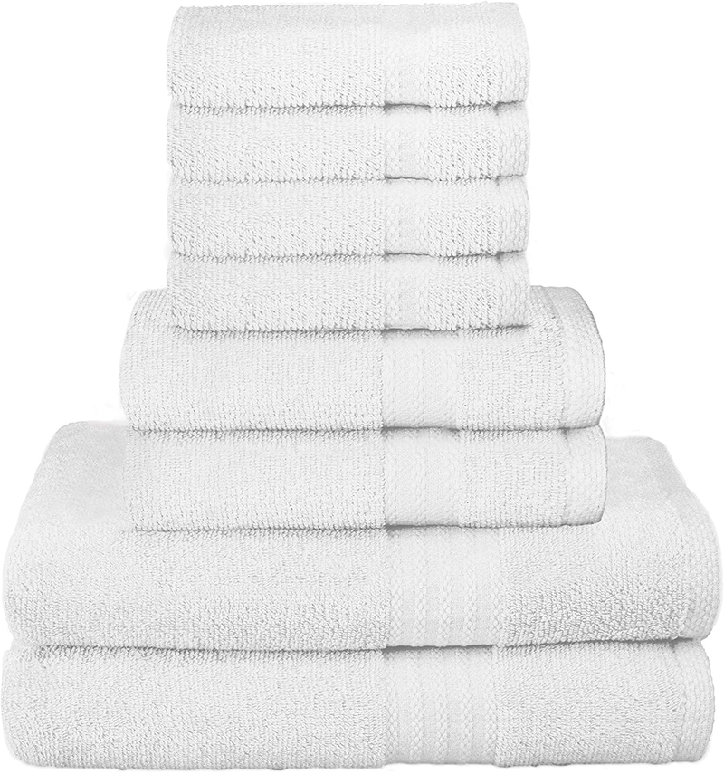 Glamburg Ultra Soft 8 Piece Towel Set - 100% Pure Ring Spun Cotton, Contains 2 Oversized Bath Towels 27x54, 2 Hand Towels 16x28, 4 Wash Cloths 13x13 - Ideal for Everyday use, Hotel & Spa - Light Grey Home & Garden > Linens & Bedding > Towels GLAMBURG White  