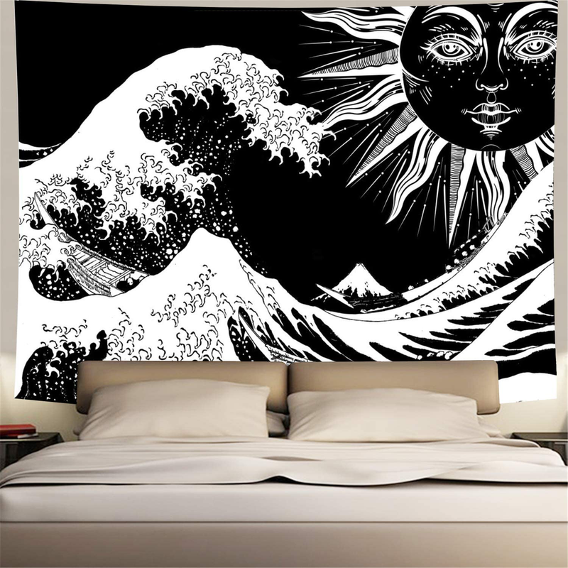 Sun and Wave Tapestry Black and White Tapestry Wall Hanging for Home Decor (X-Large, Sun Wave) Home & Garden > Decor > Artwork > Decorative Tapestries Heopapin Sun Wave Medium 