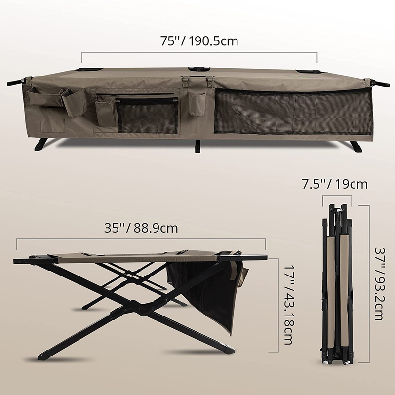 Extremus New Komfort Camp Cot, Folding Camping Cot, Guest Bed, 300 Lbs Capacity, Steel Frame, Strong 300D Polyester Surface, Includes Side Storage Organizer, Carry Bag, 75” Long X 35” Wide X 17” Tall Sporting Goods > Outdoor Recreation > Camping & Hiking > Camp Furniture Extremus   