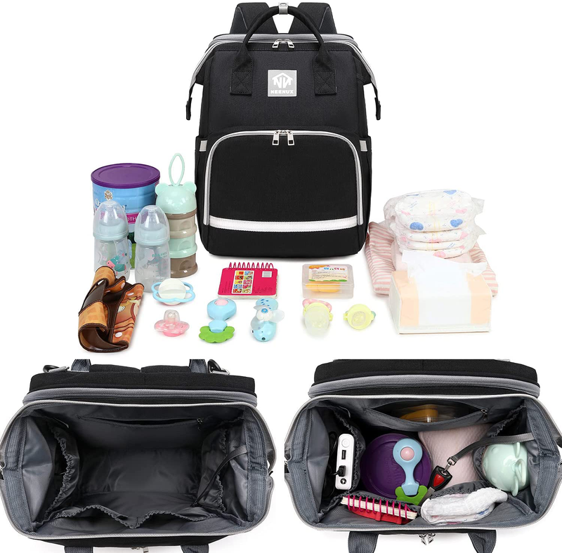 NEENUX Diaper Bag Backpack - 3 in 1 Diaper Bag with Changing Station, Baby Bag Backpack, Travel Bassinet Foldable Baby Bed, Portable Changing Pad, Diaper Bags for Baby Girl and Boy, Pacifier Case