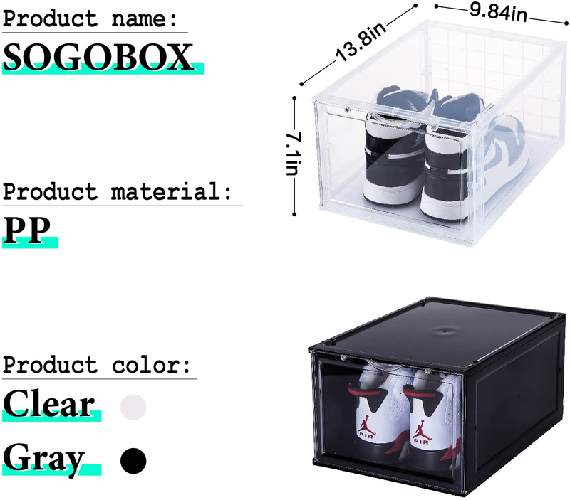 SOGOBOX Drop Front Shoe Box,Set of 8,Foldable Stackable Plastic Shoe Box, as Shoe Box Storage Containers and Shoe Organizer Containers with Lids for Women/Men, Fit up to US Size 12(13.8”X 9.84”X 7.1”) Furniture > Cabinets & Storage > Armoires & Wardrobes SOGOBOX   