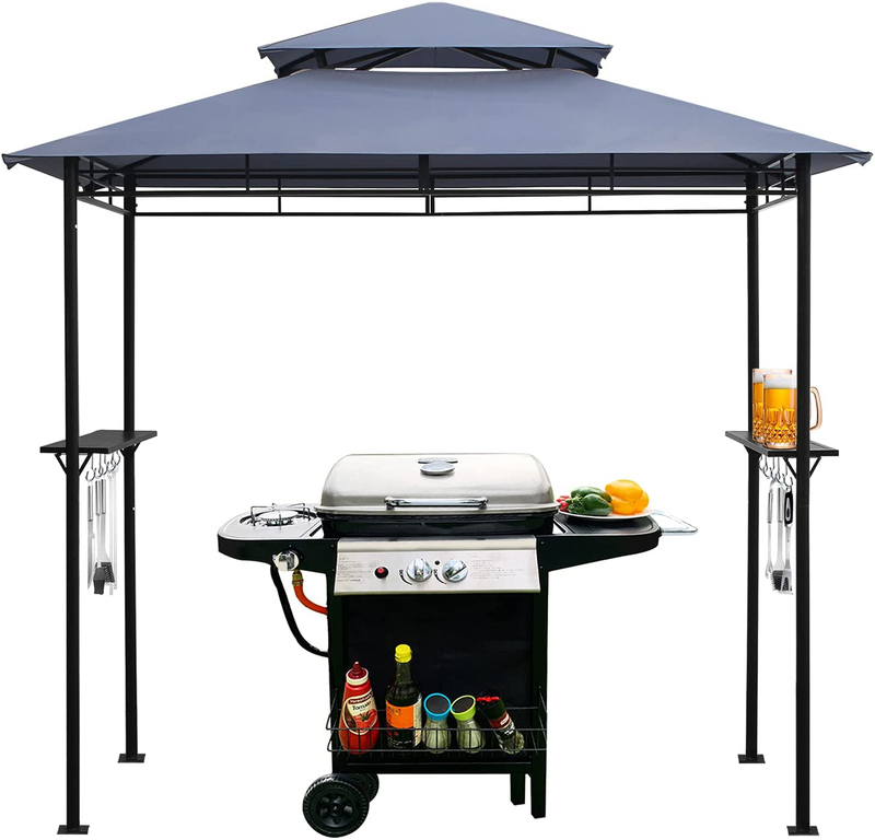 DikaSun BBQ Grill Gazebo 8' x 5' Double Tiered Barbecue Canopy BBQ Grill Tent w/Air Vent for Outdoor Party Patio Wedding Home & Garden > Lawn & Garden > Outdoor Living > Outdoor Structures > Canopies & Gazebos DikaSun Brown Tempered GlassShelves 