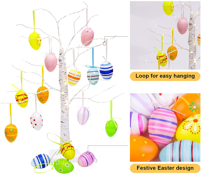 MCEAST Easter Decoration 2 Feet 55 Light Birch Tree Lighted Battery Operated Tabletop Decorations Include 16 Pieces Random Style Easter Egg Ornament for Easter Spring Party Home Decor Home & Garden > Decor > Seasonal & Holiday Decorations MCEAST   