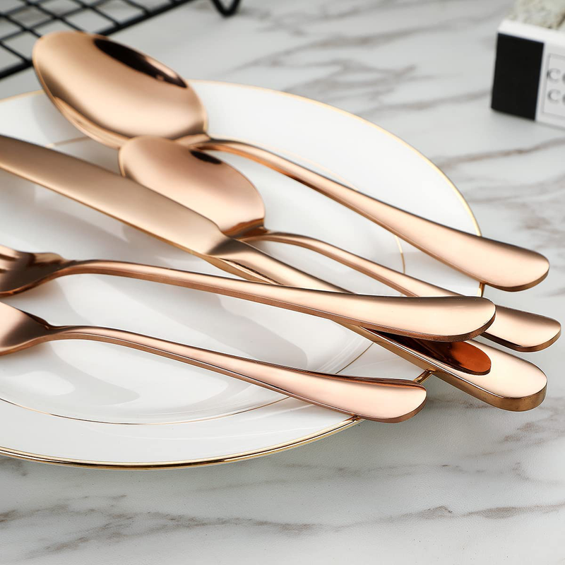 Devico Rose Gold Silverware Set, 20 Piece Stainless Steel Flatware Cutlery Set for 4, Mirror Finish, Dishwasher Safe