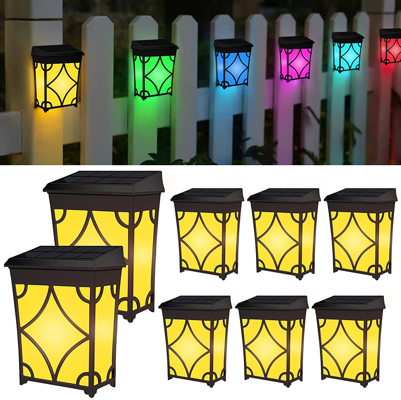 Fudosa Solar Fence Lights, 8 Pack Colorful Garden Decor Lighting Outdoor Waterproof LED Deck Lamps for Patio Wall