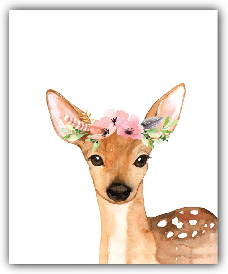 Designs by Maria Inc. Woodland Floral Crown Animals Nursery Decor Watercolor Art Posters | Set of 6 (Unframed) 8x10 Prints