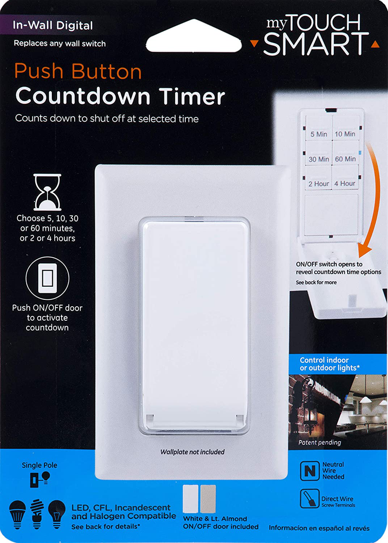 myTouchSmart 24-Hour in-Wall Digital Timer, 4 Programmable Easy On/Off Buttons, Daily Cycle, Simple Setup, Battery Backup, for Indoor/Outdoor Lights, Fans, 26893, 1, 2 Custom On/Off Home & Garden > Lighting Accessories > Lighting Timers myTouchSmart 60 Minutes  