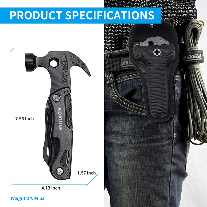 Multitool Camping Accessories,New 13-In-1 Hammer Multitool with Emergency Flashlight,Unique Multi Tool Gear Accessories Tools and Gadgets for Outdoor Hunting Hiking Multi Tool for Dad Birthday Gift Sporting Goods > Outdoor Recreation > Camping & Hiking > Camping Tools KOXUIUF   