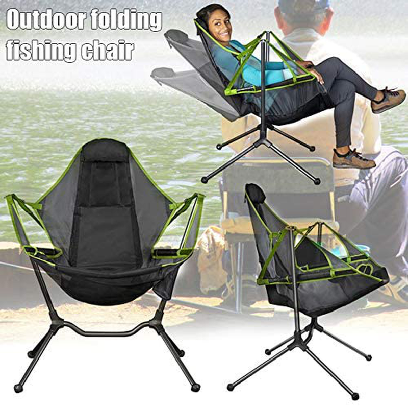 Jiating Folding Camp Chair,Camping Swing Luxury Recliner Relaxation Swinging Comfort Lean Back Outdoor Folding Chair Beach Chairs, Dark Gray
