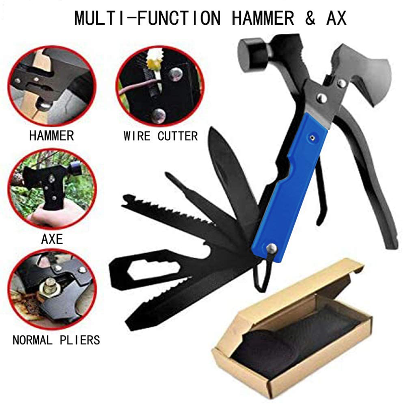 Multitool Camping Hammer Axe Hiking Emergency Survival Multitool 16 in 1 with Folding Mini Knife Saw Screwdrivers Hatchet Plier Gift for Men Dad Husband (Blue) Sporting Goods > Outdoor Recreation > Camping & Hiking > Camping Tools Stronger   