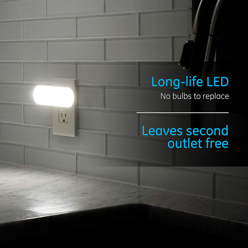 GE 46707 Ultrabrite LED Light Bar, 100 Lumens, Plug-in, Dusk-to-Dawn Sensor, Auto/On/Off Switch, Home Décor, Ideal for Bedroom, Bathroom, Kitchen, Hallway, Garage, 2 Pack, White, 2