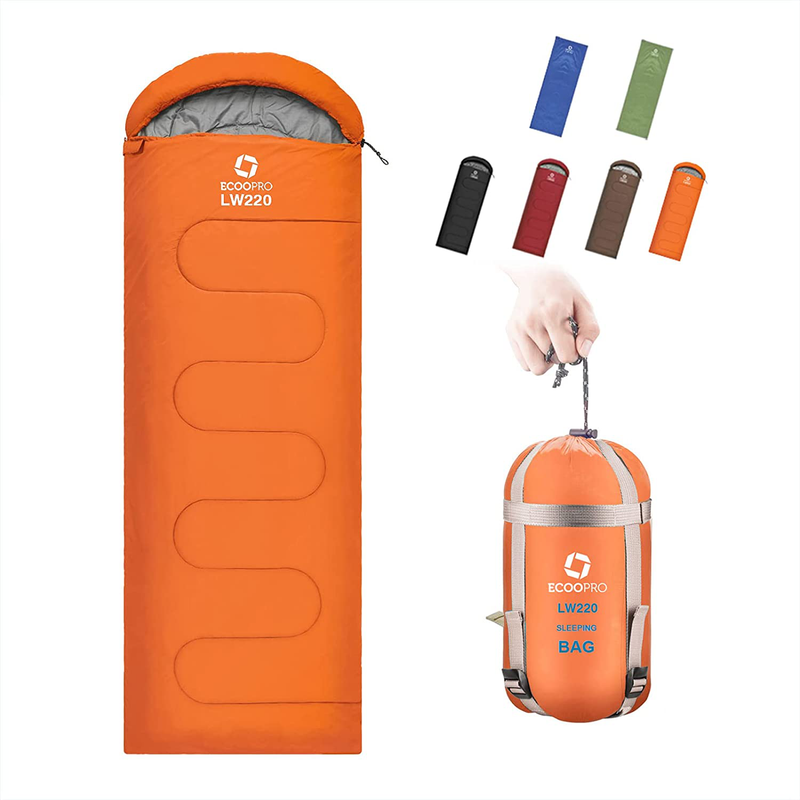 ECOOPRO Warm Weather Sleeping Bag - Portable, Waterproof, Compact Lightweight, Comfort with Compression Sack - Great for Outdoor Camping, Backpacking & Hiking-83 L X 30" W Fits Adults Sporting Goods > Outdoor Recreation > Camping & Hiking > Sleeping Bags ECOOPRO Orange  