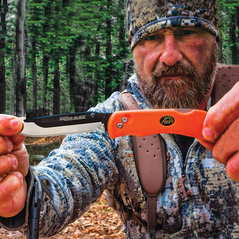 Outdoor Edge RazorLite - Replaceable Blade Folding Hunting Knife with Rubberized Nonslip TPR Handle, 6-Blades and Nylon Belt Sheath (Orange)  Outdoor Edge   