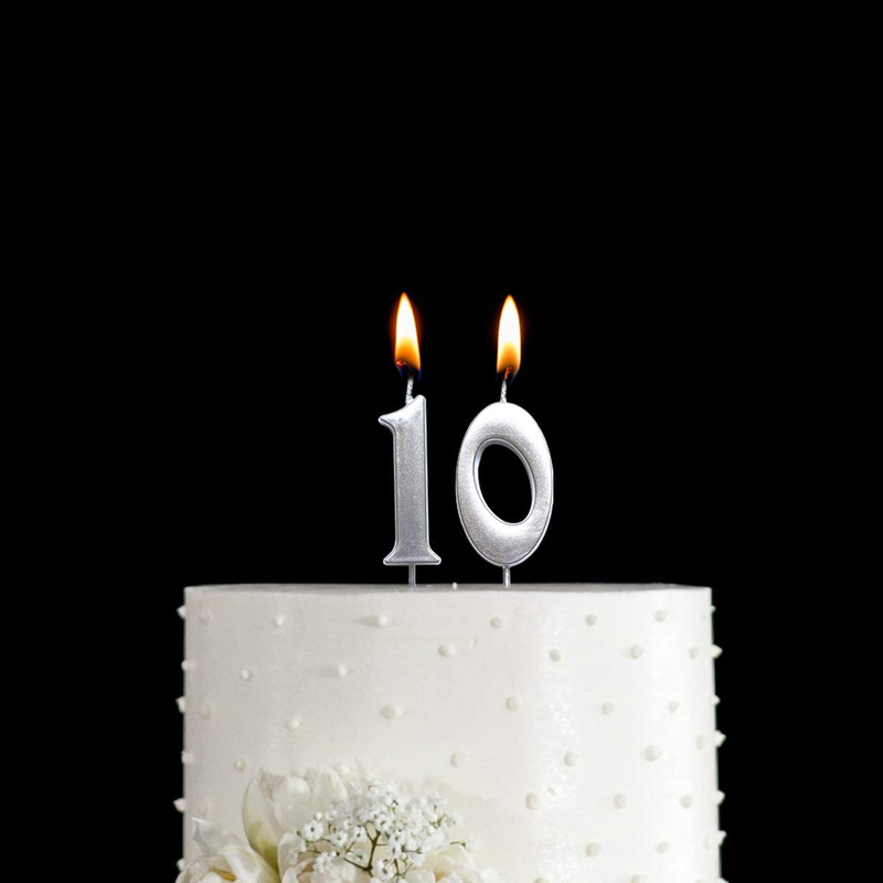 MAGJUCHE Silver 10th Birthday Numeral Candle, Number 10 Cake Topper Candles Party Decoration for Girl Or Boy Home & Garden > Decor > Home Fragrances > Candles MAGJUCHE   