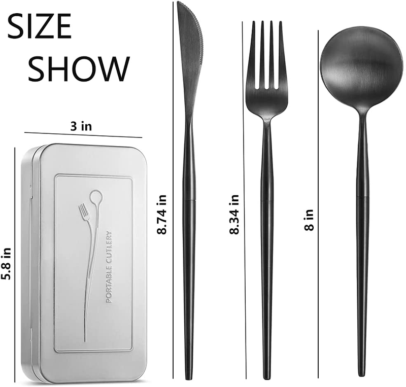 KAHACIYO Portable Reusable Cutlery Set, Camping Utensils, Stainless Steel Travel Flatware with Case, Knife Fork Spoon Set for Camping, Picnic and Office (Pocket Sized, Black) Home & Garden > Kitchen & Dining > Tableware > Flatware > Flatware Sets KAHACIYO   
