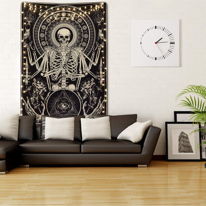 Skull Floral Tapestry Meditation Skeleton Tapestry Gothic Tarot Card Tapestry Cool Black Tapestry for Room(59.1 x 82.7 inches) Home & Garden > Decor > Artwork > Decorative Tapestries Lyacmy   