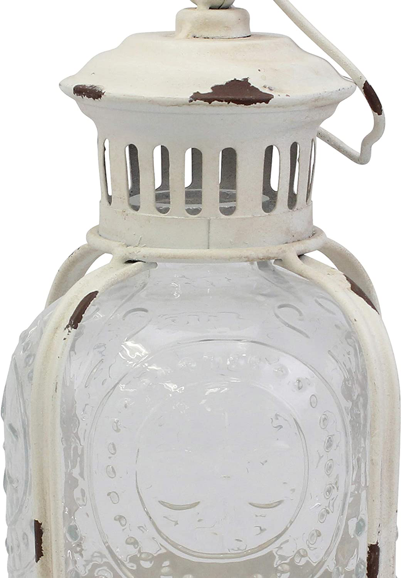 Stonebriar Antique Worn White Metal Candle Lantern, Use As Decoration for Birthday Parties, a Rustic Wedding Centerpiece, or Create a Relaxing Spa Setting, For Indoor or Outdoor Use